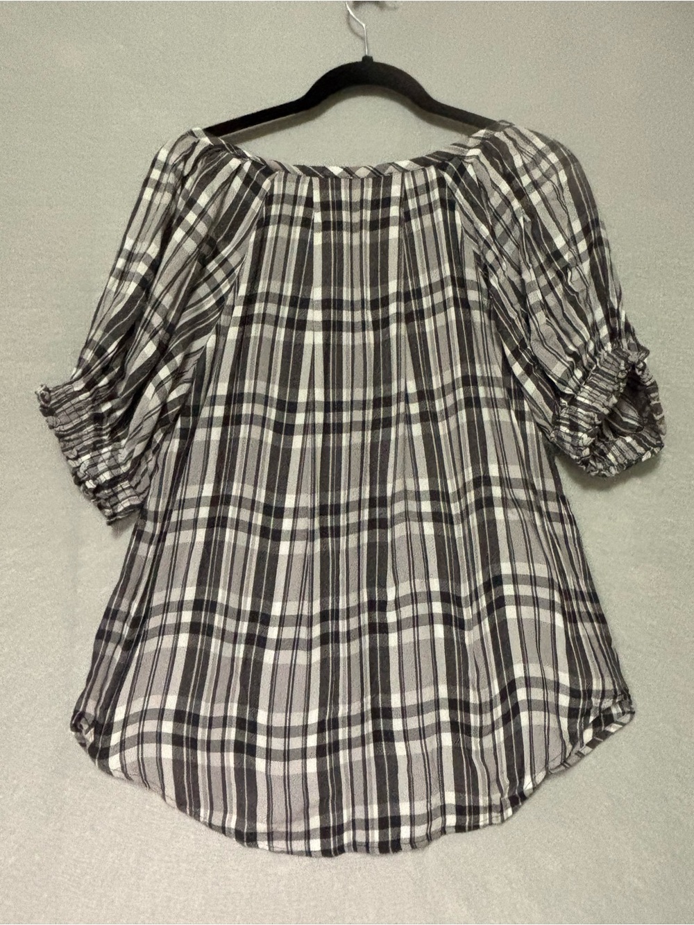 LOFT Black and White Plaid Peasant Top - Picture 2 of 6